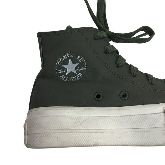Converse CTAS Dark Green Leather High Top Platform Sneakers Womens 5 - Picture 2 of 13
